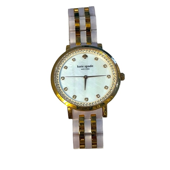 Kate Spade Monterey Acetate Rose Gold-tone Links Mother of Pearl Crystal Watch - Picture 4 of 7